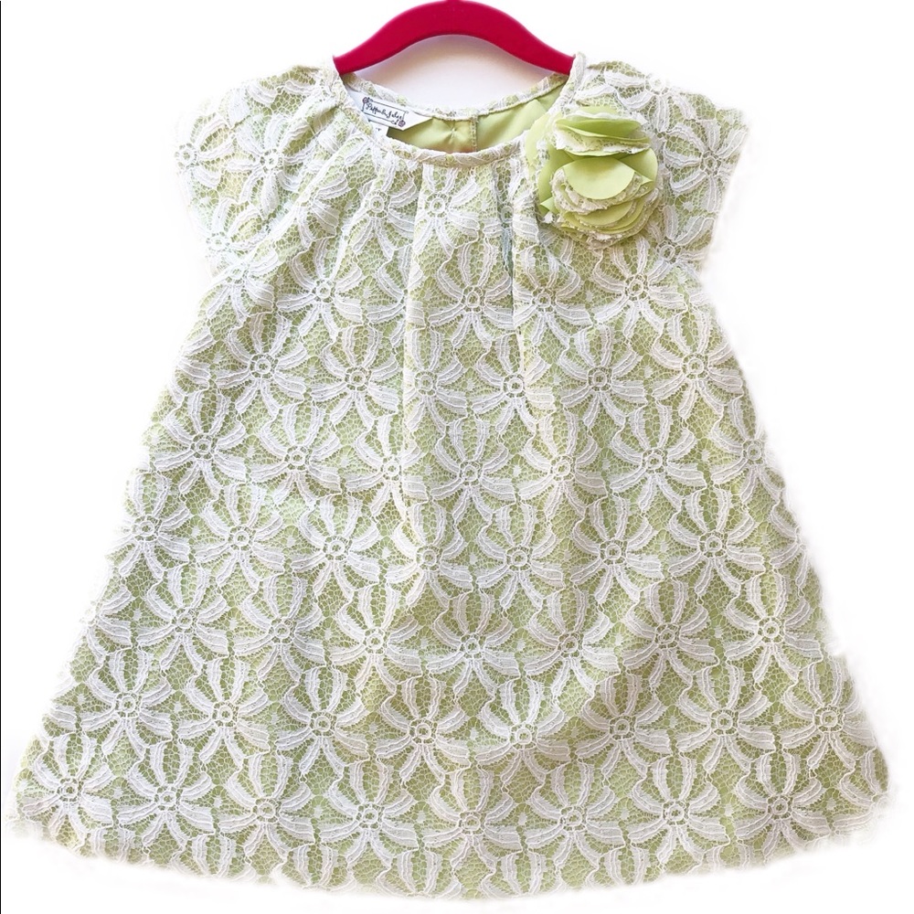 Pippa & Julie Dress Green & White Lace - 4T